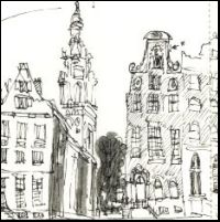 détail carnet de croquis de Danny Gregory sur Amsterdam