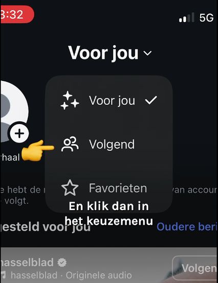 capture d'écran du nouveau menu avec volgend sur un écran mobile