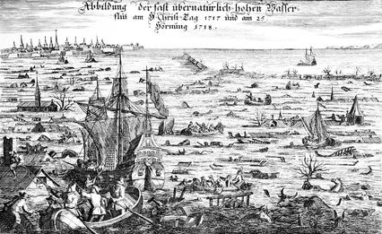 gravure de l'inondation de noël 1717