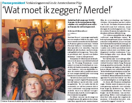 Article de De Pers sur les Élections: Wat moet ik zeggen? Merde!
