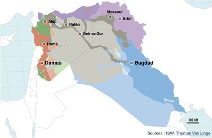 carte des zones controlées par les forces en présence en Syrie et Irak en juin 2014