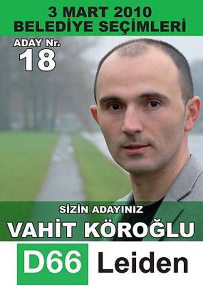 Affiche en turc pour candidat turc du D66 à Leiden