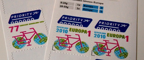 timbres des Pays bas pour l'Europe avec un vélo