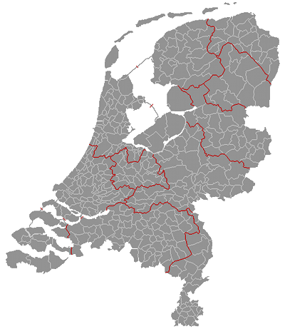 Carte des Pays Bas avec les 431 communes