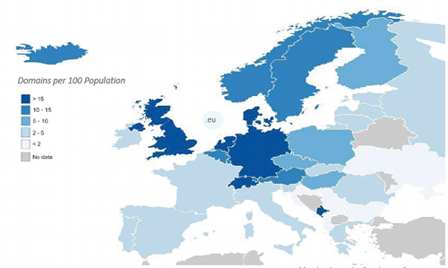 noms de domaine par population, carte d'Europe