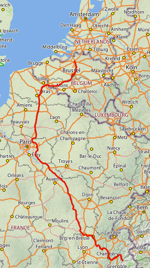 trajet du Thalys Neige de Anvers à Moûtiers