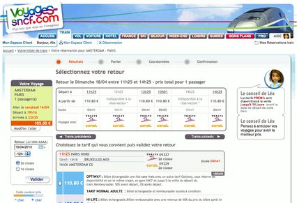 capture d'écran Voyages SNCF